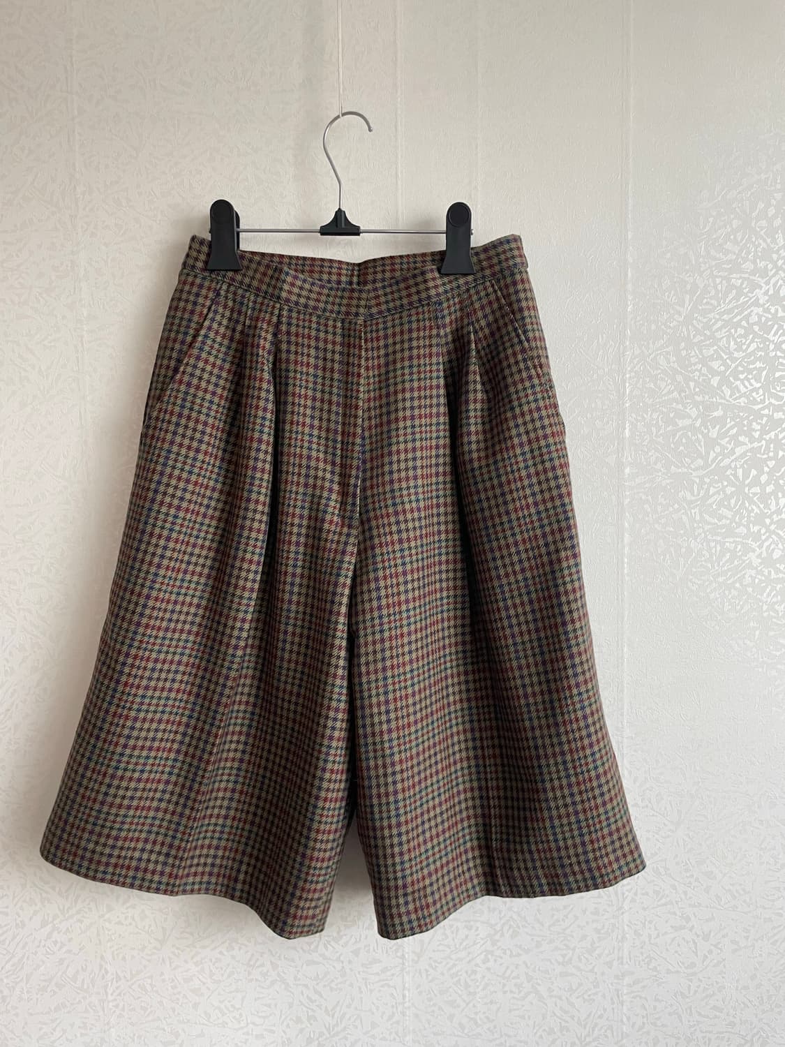 일본 빈티지 핀턱 와이드 체그 울 숏펜츠  상품이미지10