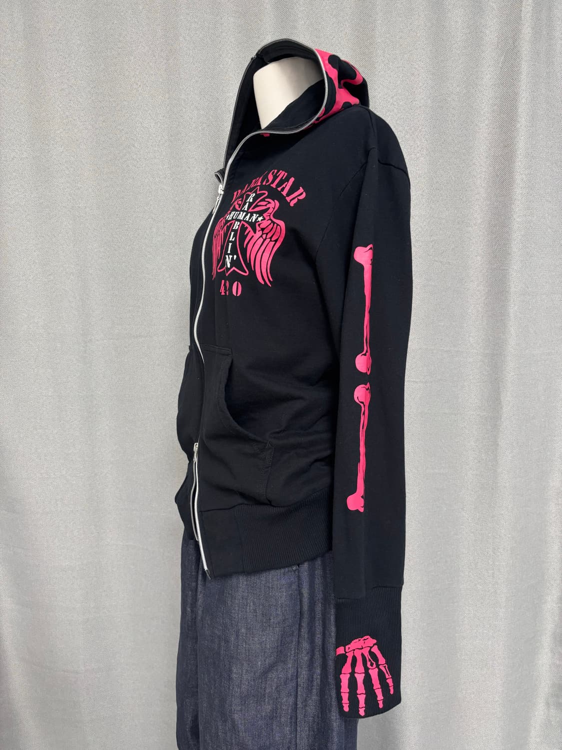 dangerous warning 핫핑크 갸루 펑크 스켈레톤 후드집업 상품이미지8