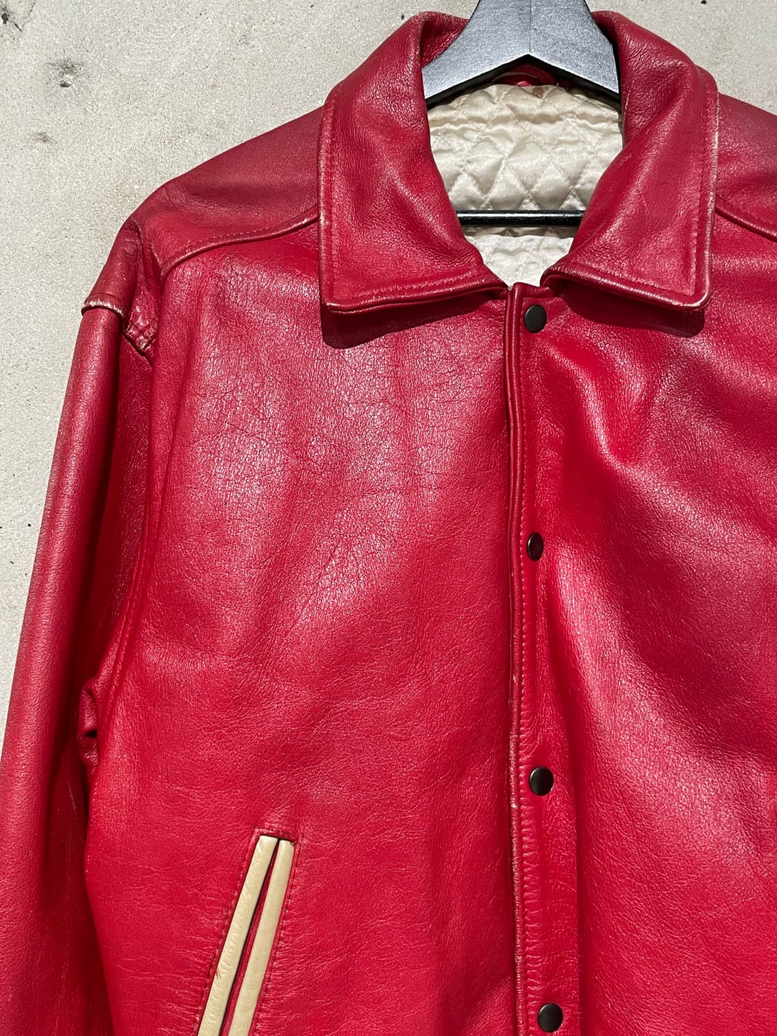 vtg 레드 레트로 레더 바시티 자켓 상품이미지2