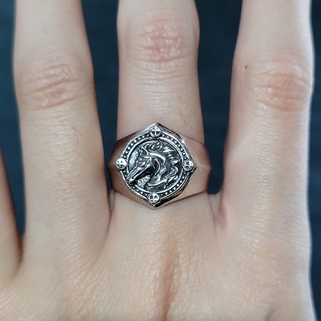 Horse Year 실버 남자 엔틱 빈티지 명품 상징 문양 말 반지 상품이미지7