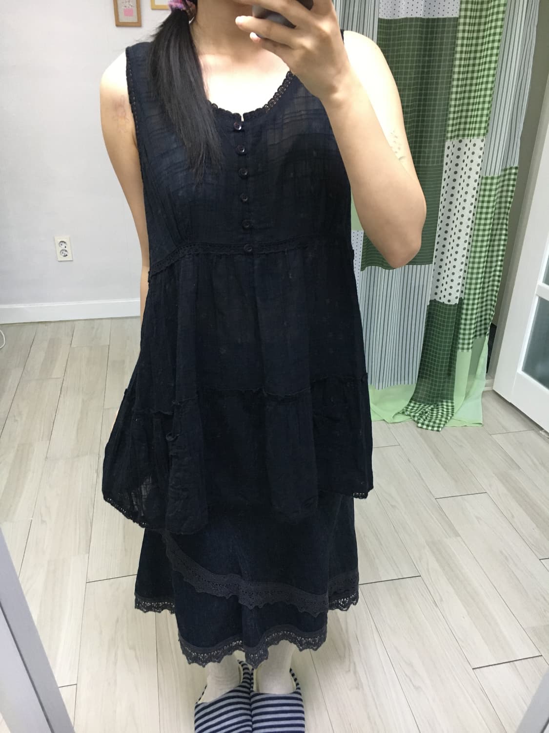 블랙 잔체크 슬리브리스 상품이미지10