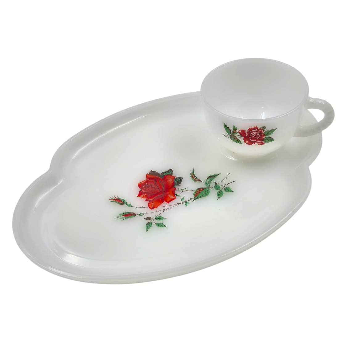 50s 미국 페더럴 밀크글라스 로즈 스낵 1세트 상품이미지1