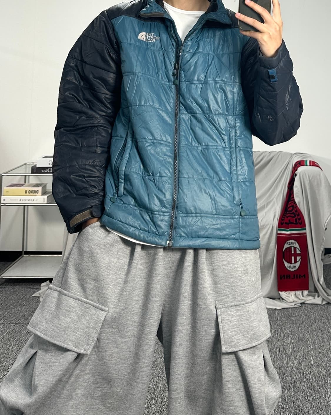 노스페이스 스카이블루 배색 경량패딩 L 상품이미지3