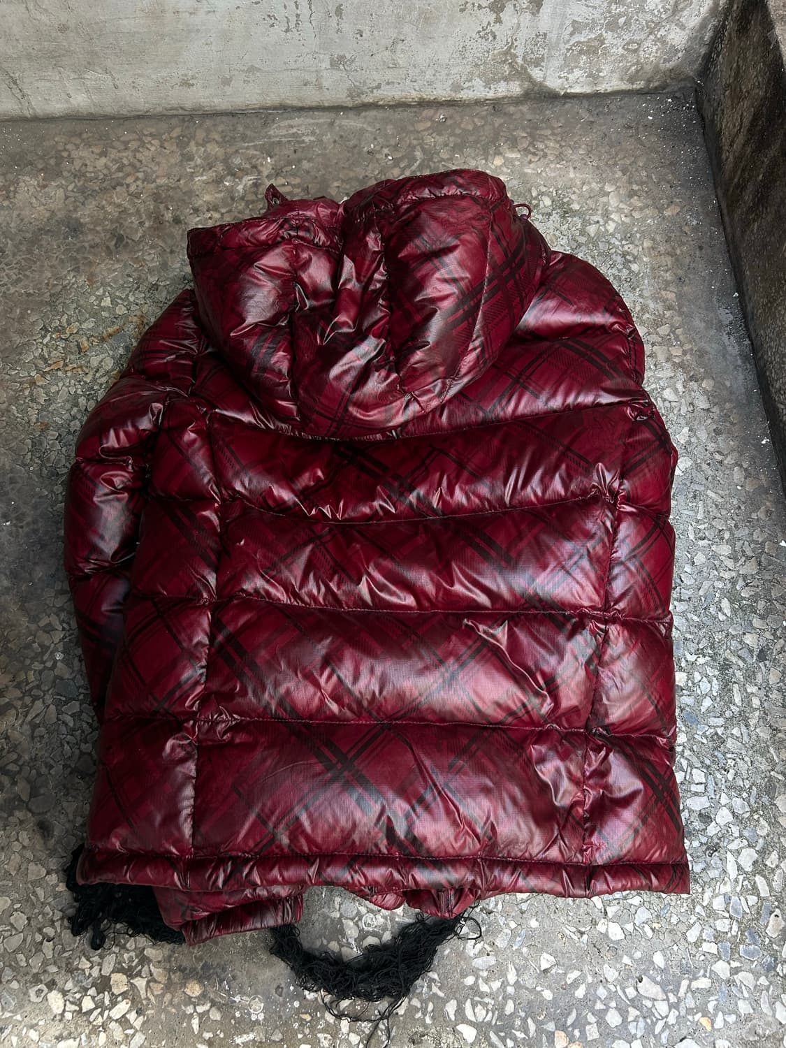 2000s evisu 락시크 체크 버건디 숏 패딩 상품이미지5