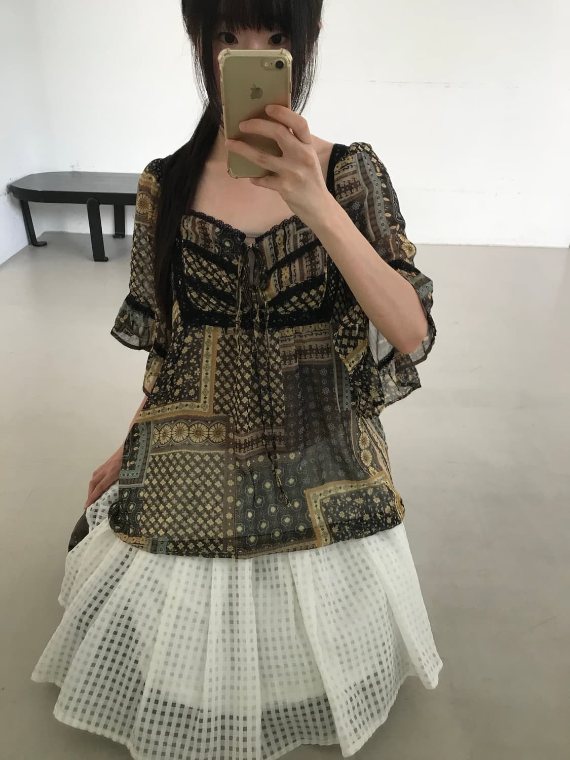vintage brown pattern blouse 상품이미지2