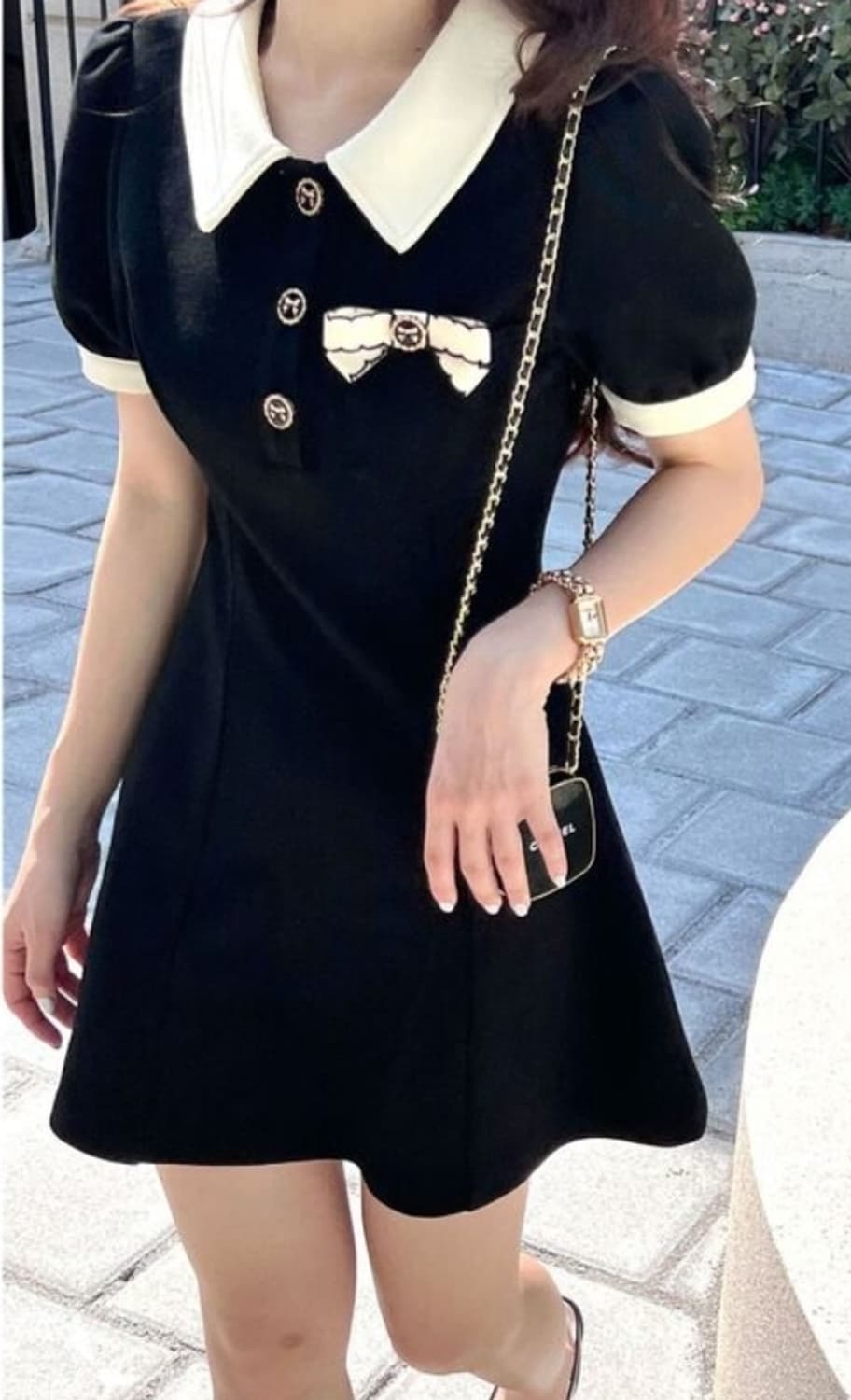 미니 니트 원피스 브롯지 블랙 상품이미지6