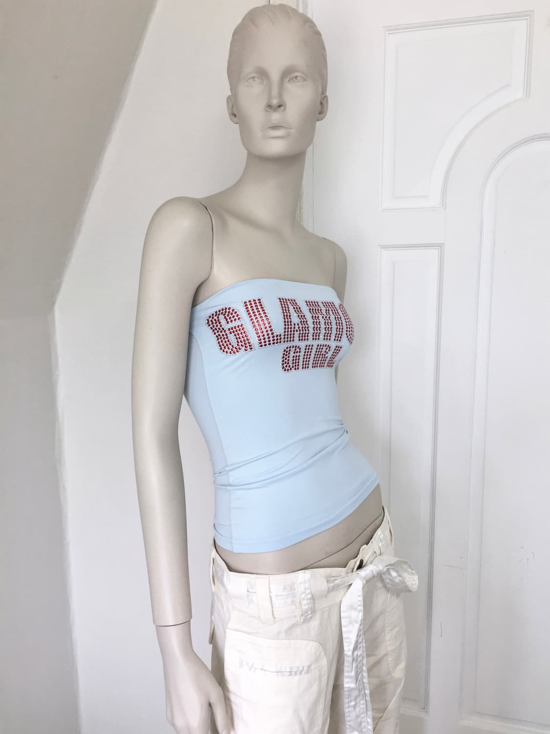 Rhinestone Lettering Tube Top Blue 상품이미지1