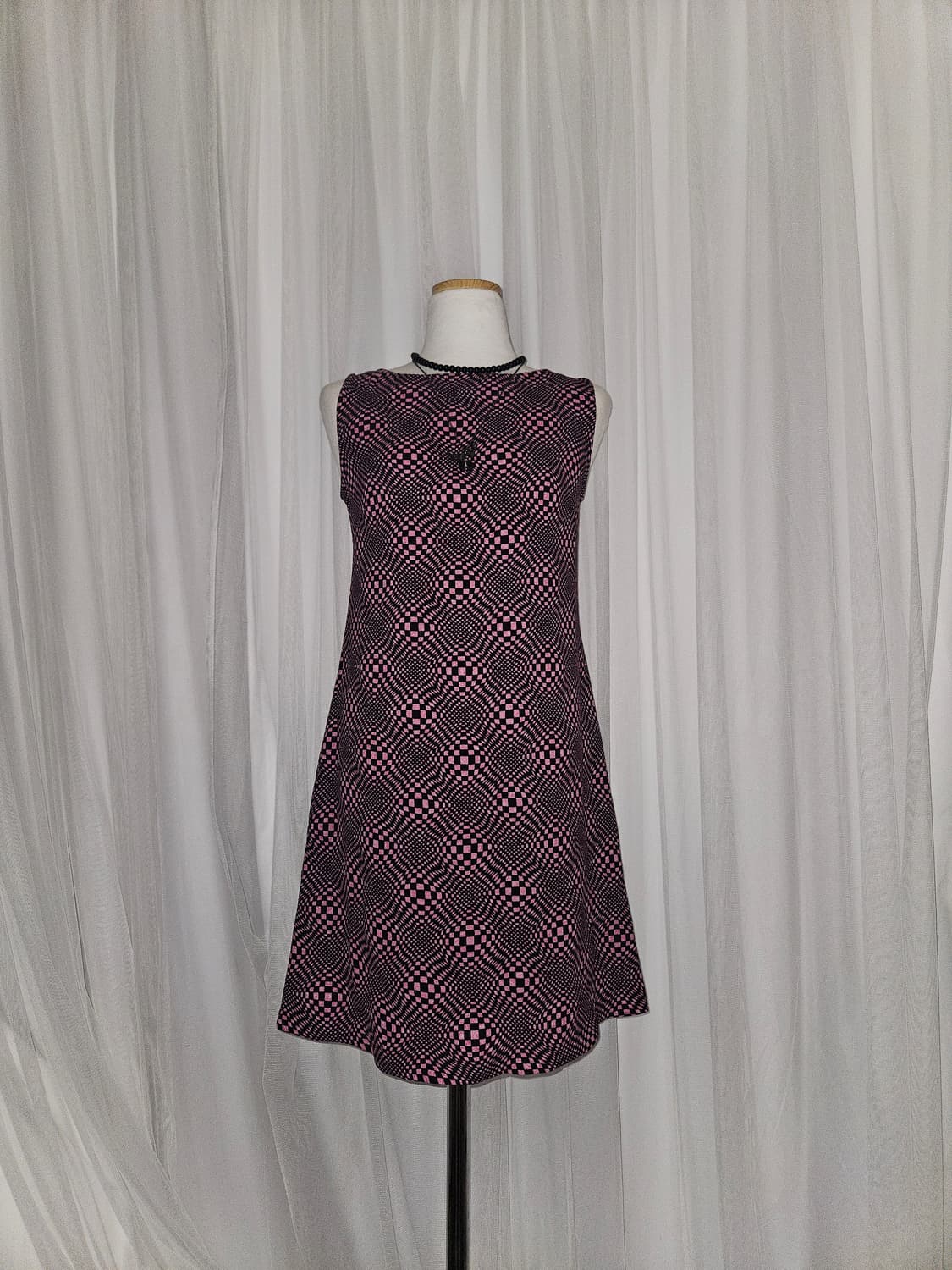 cinema club 빈티지 핑크 체크패턴 미니 원피스 상품이미지1