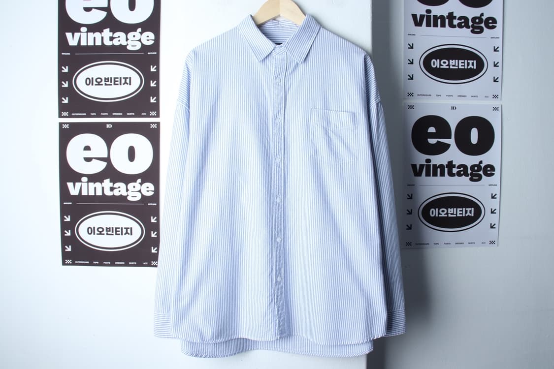 (M-XL) 테이크이지 셔츠 남방 옥스포드 스트라이프 연블루-H33040 상품이미지2