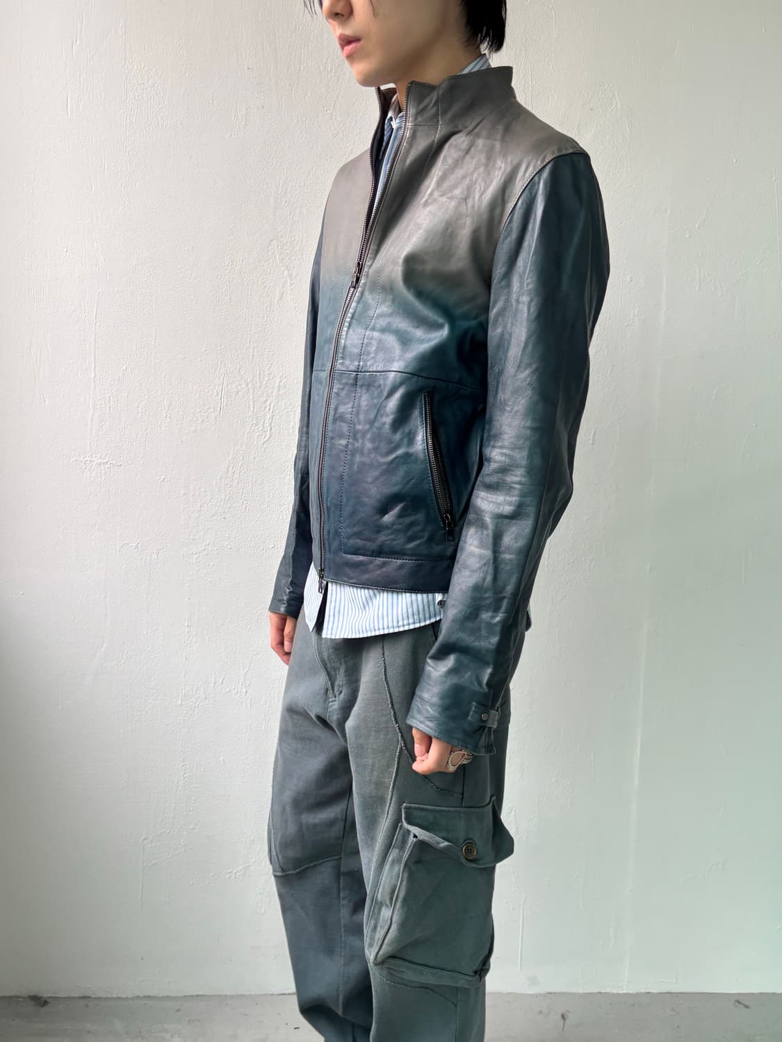 아르마니 익스체인지 그라데이션 램스킨 레더 자켓 상품이미지1