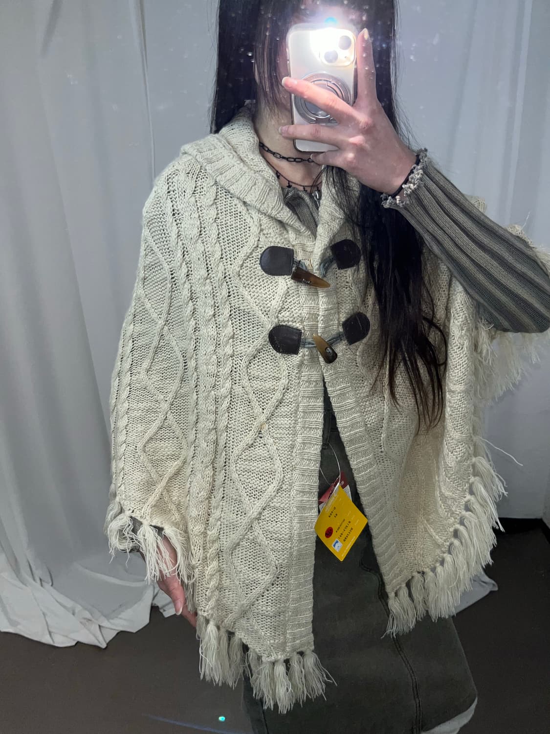 Colza 니트 프린지 후드 케이프 상품이미지5