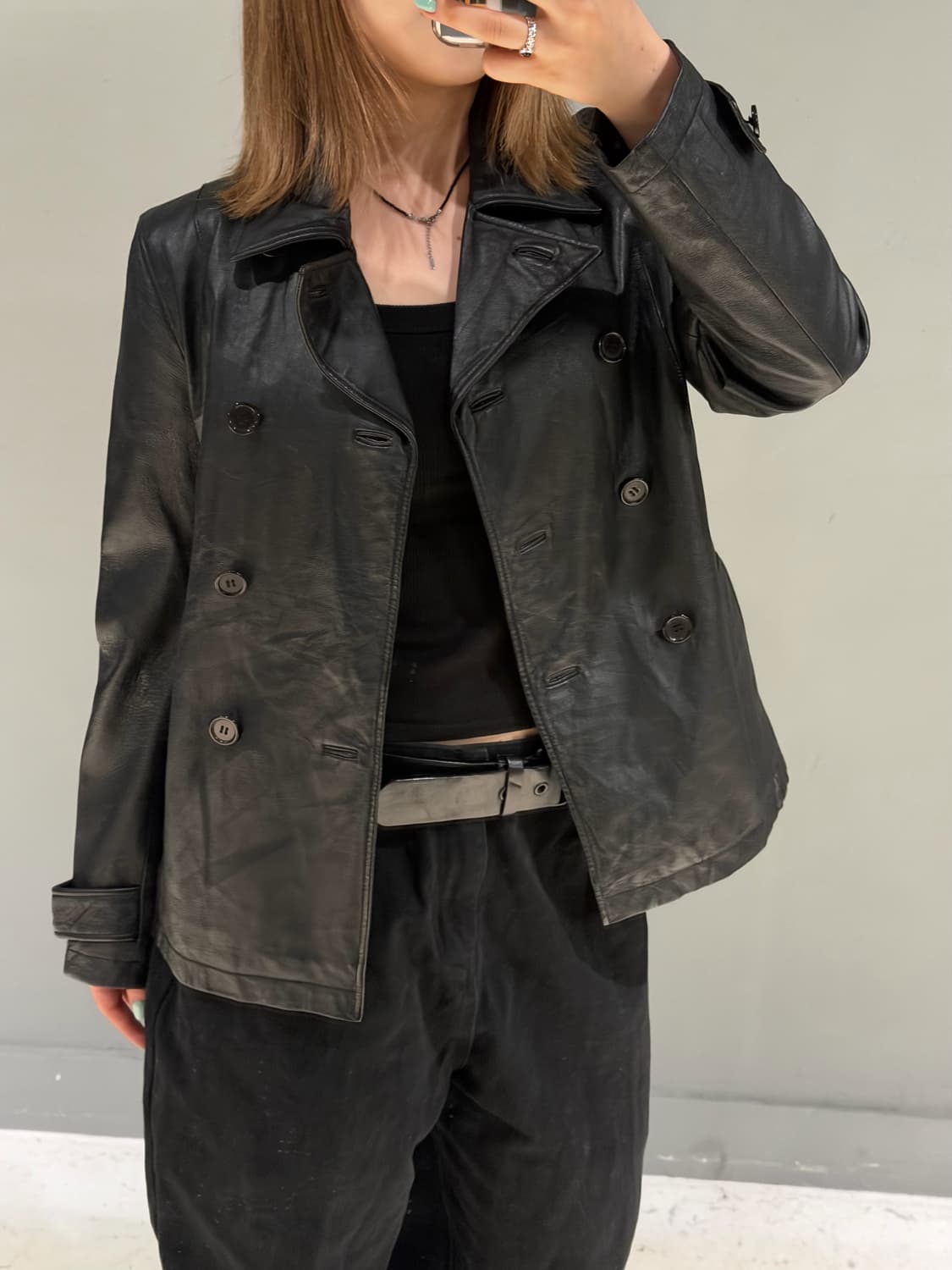 double button strap detail leather jk  상품이미지3