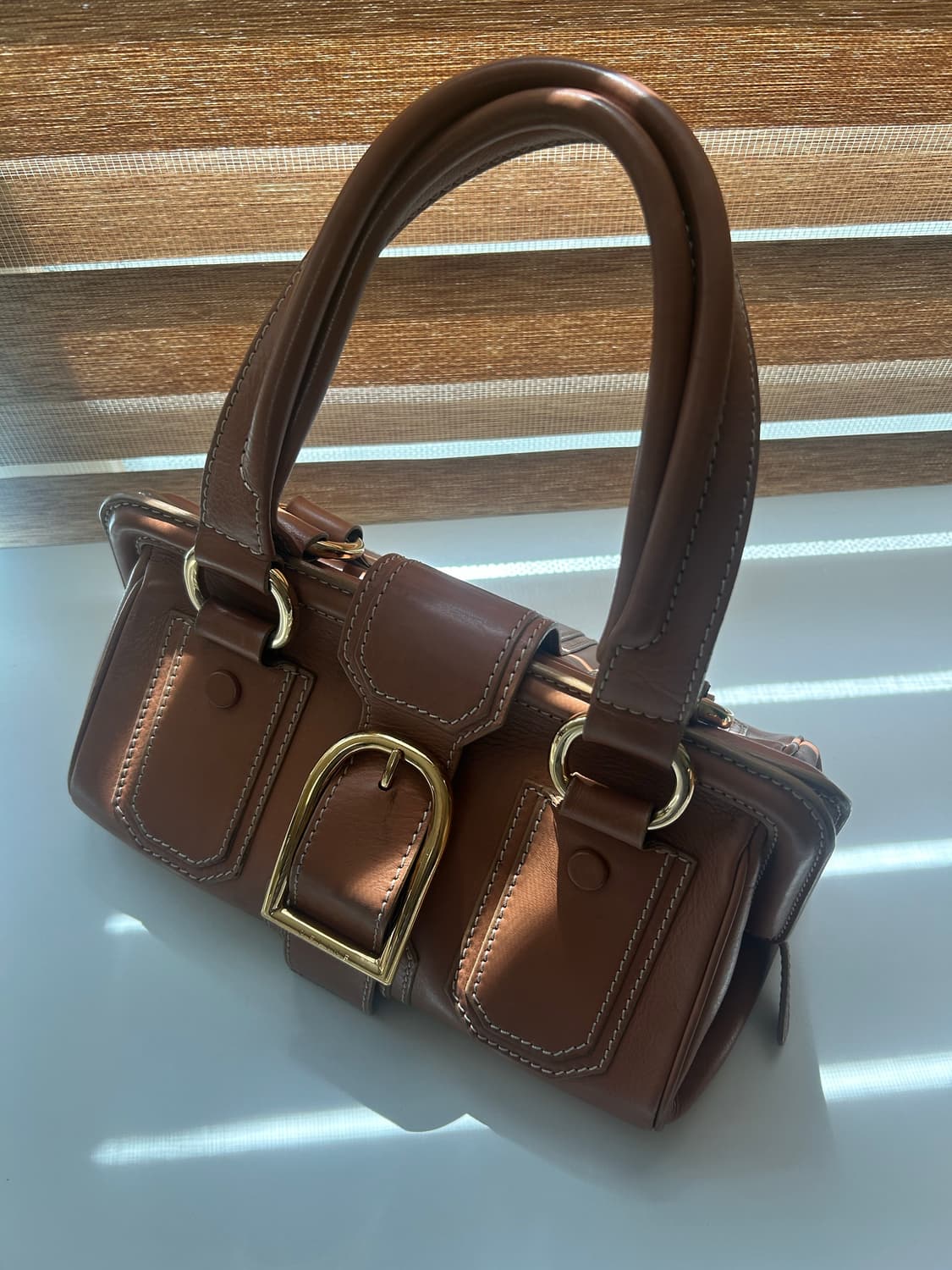 재입고‼️🤎)) 셀린느 빈티지 브라운 레더 패드락 토트백 상품이미지3