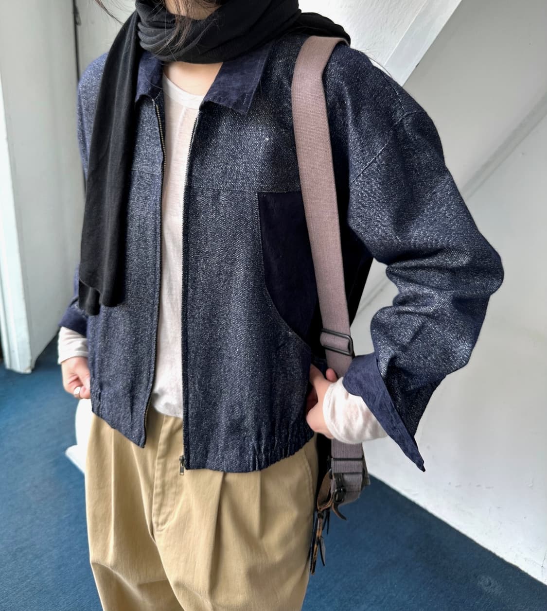 Design knitted panel blouson 상품이미지9