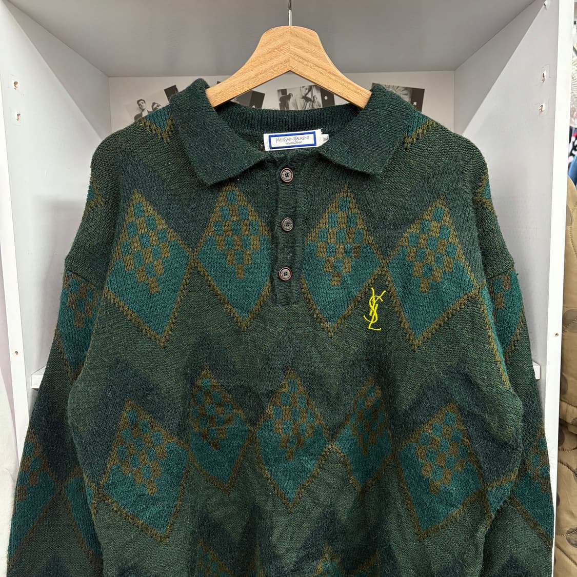 (XL) 90s 입생로랑 아가일 패턴 카라 니트 스웨터 상품이미지2