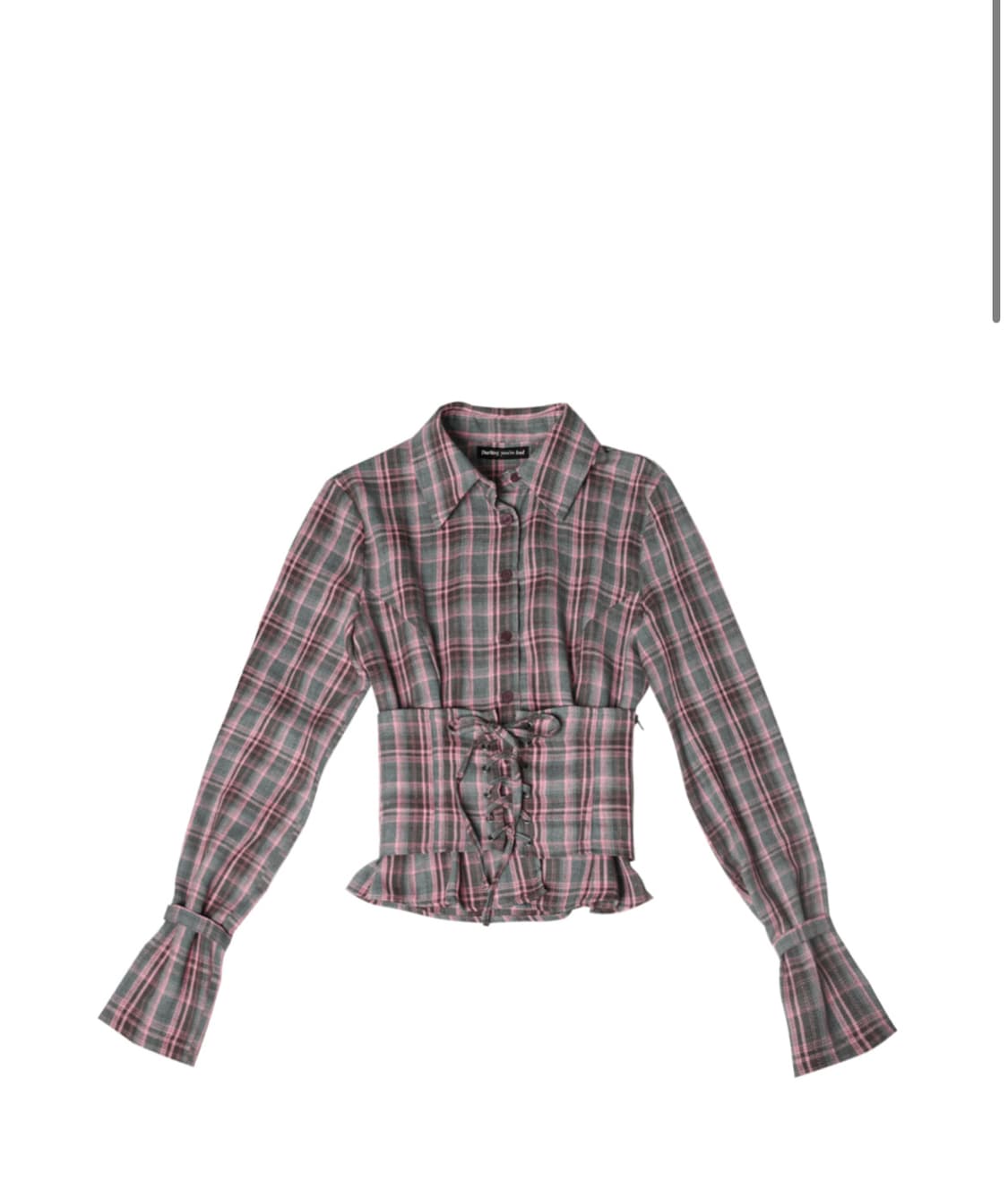 달링유어배드 코르셋 체크 셔츠 핑크 그레이 상품이미지1