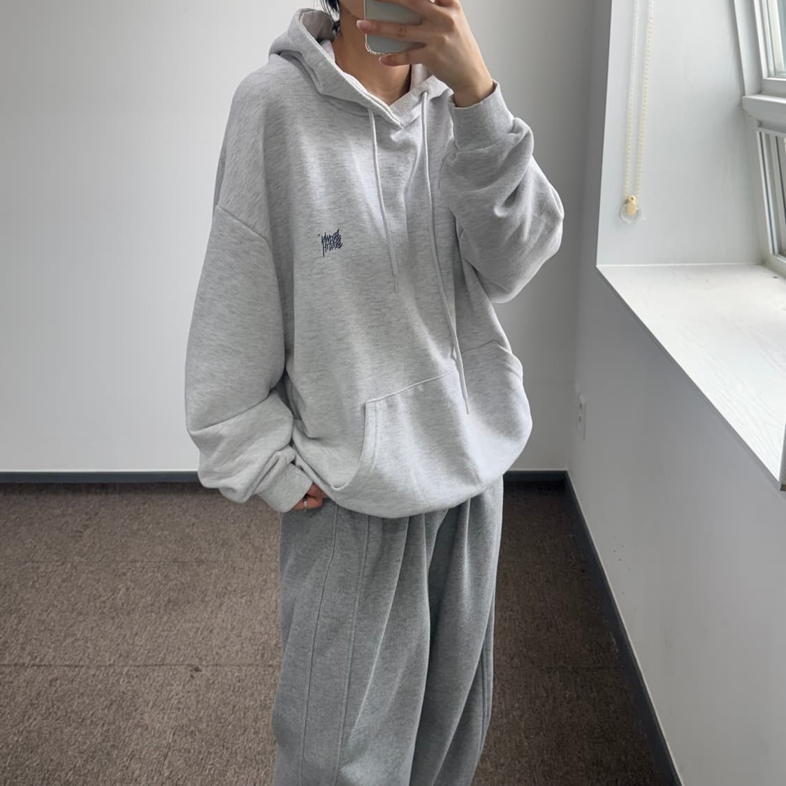 Brown breath 브라운 브레스 백 로고 멜란지 후드티 상품이미지2