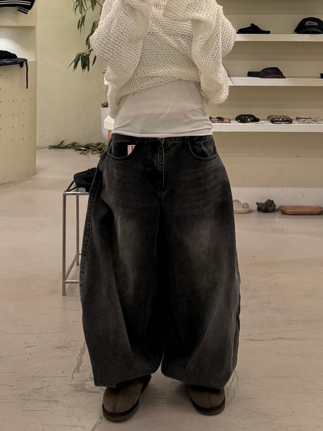빈티지 흑청 워싱 벌룬 데님 팬츠 U648 상품이미지1