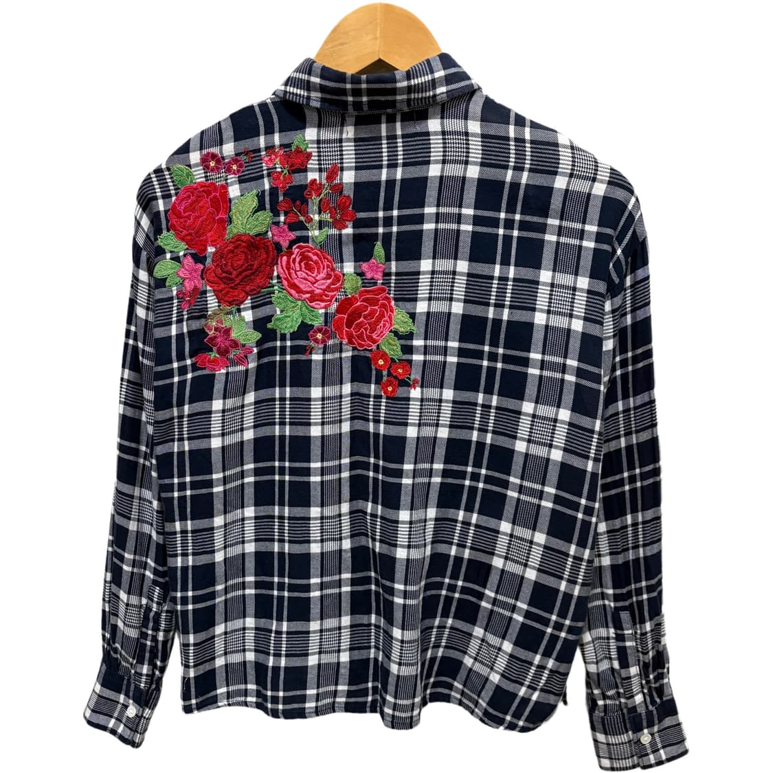 빈티지 H&M 네이비 로즈 체크 남방 셔츠 상품이미지5