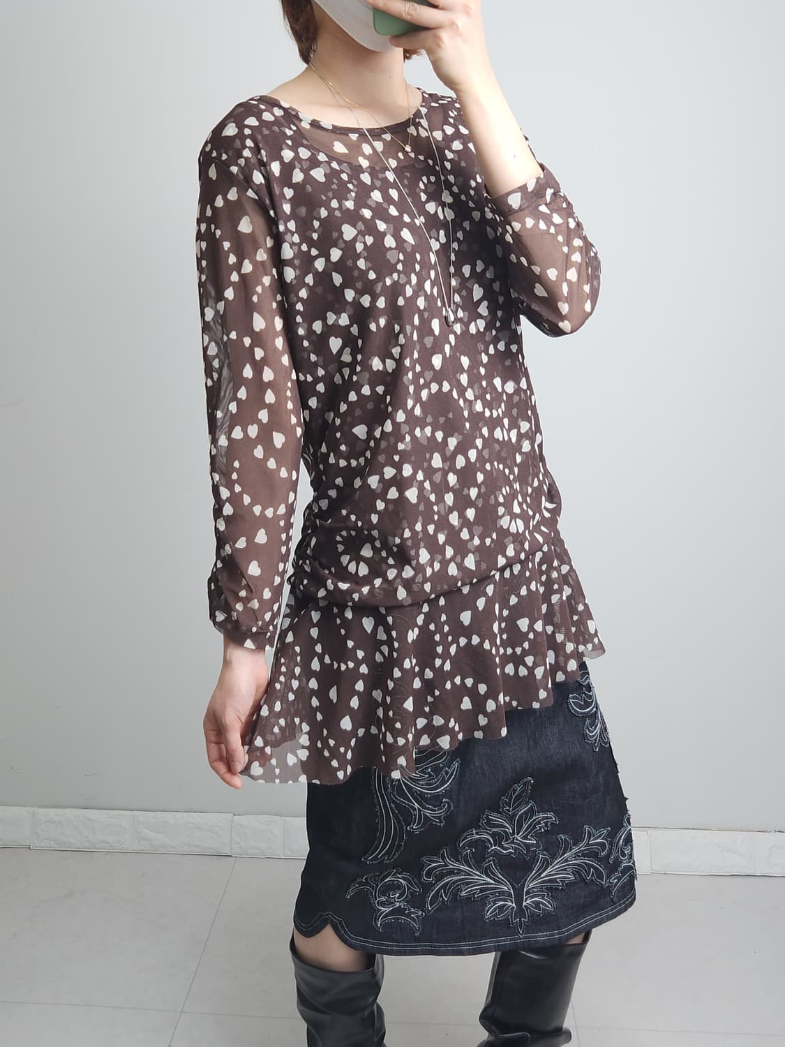 메쉬 하트 롱슬리브 탑 상품이미지4