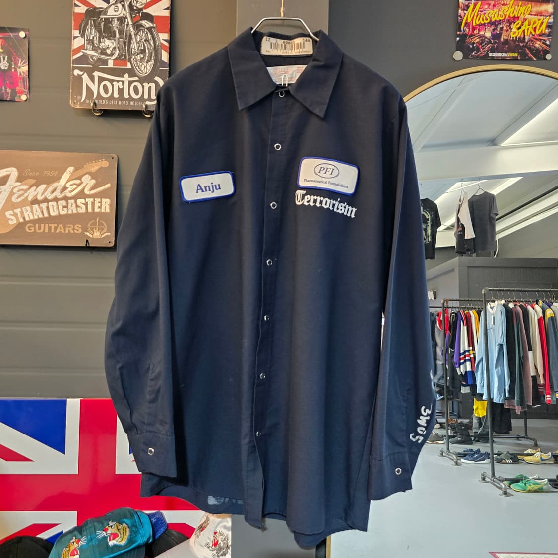 레드캡 커스텀 워크셔츠 스컬 백프린팅 오버핏 스트릿 셔츠 상품이미지1