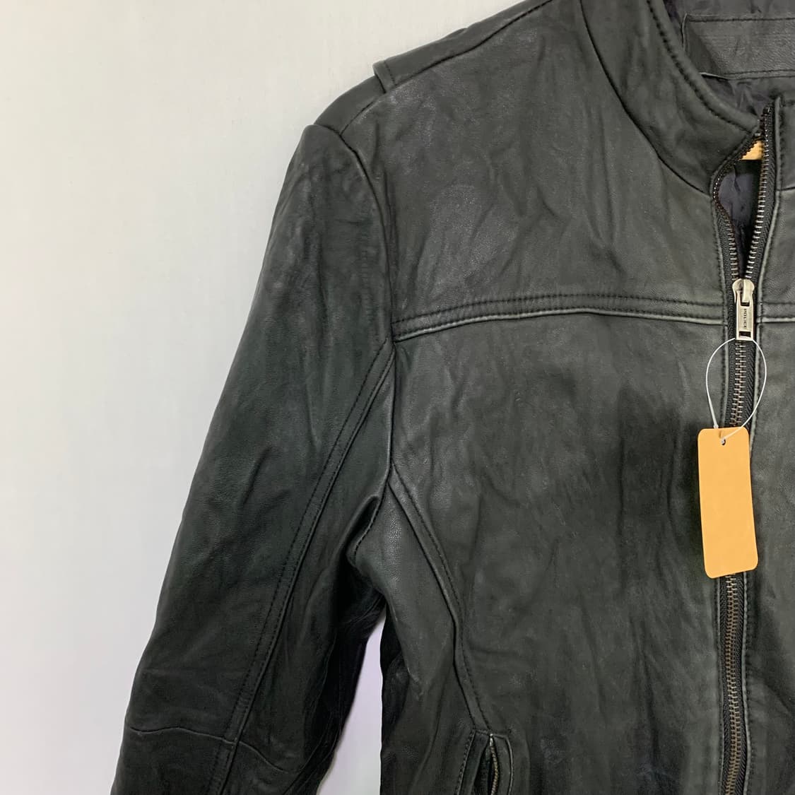 빈티지 리얼레더 지퍼 무광 양가죽 노카라 집업 자켓 95 M 남녀공용 상품이미지5
