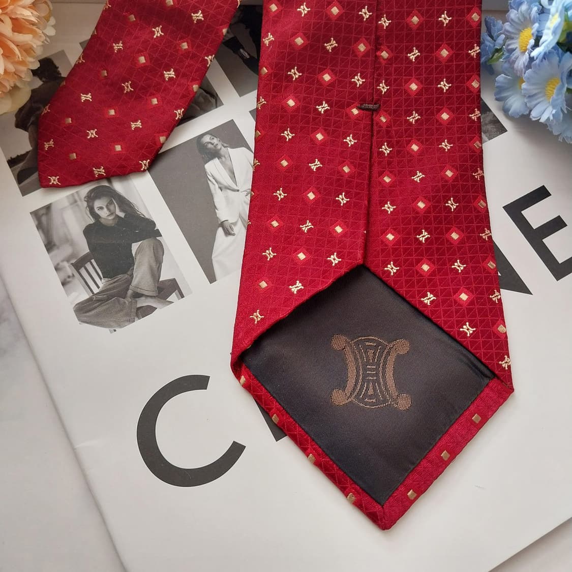 셀린느 실크 와인 트리오페 자카드 넥타이 9.2cm A+등급 K1560
 상품이미지7