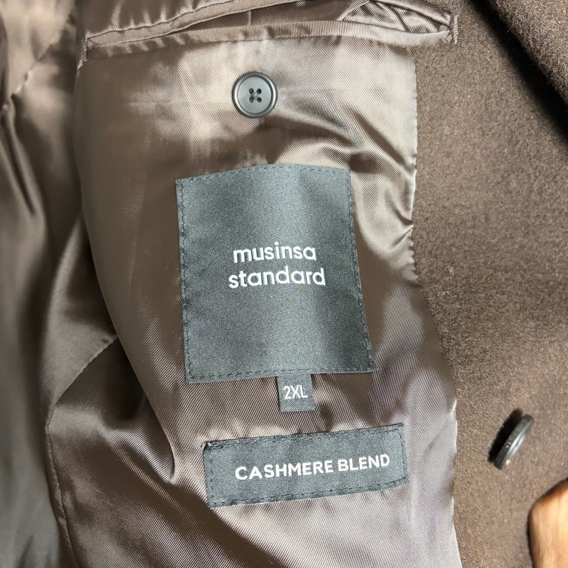 [2XL] 무신사스탠다드 캐시미어 블랜드 대디 롱 더블 코트 다크브라운 상품이미지5