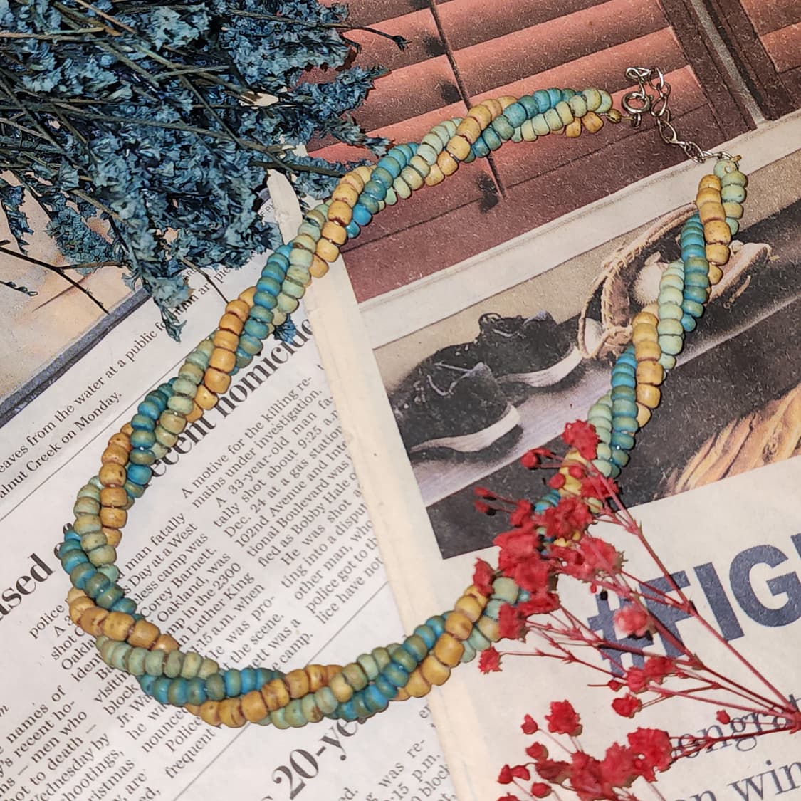 90s 프랑스 빈티지 목걸이 오션블루 탠 비즈 목걸이 엔틱 쥬얼리 상품이미지3