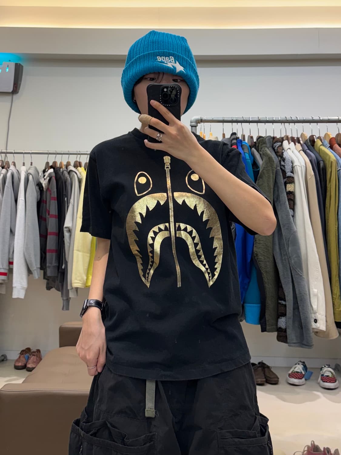 베이프 골드 샤크 프린팅 반팔 티셔츠 상품이미지5