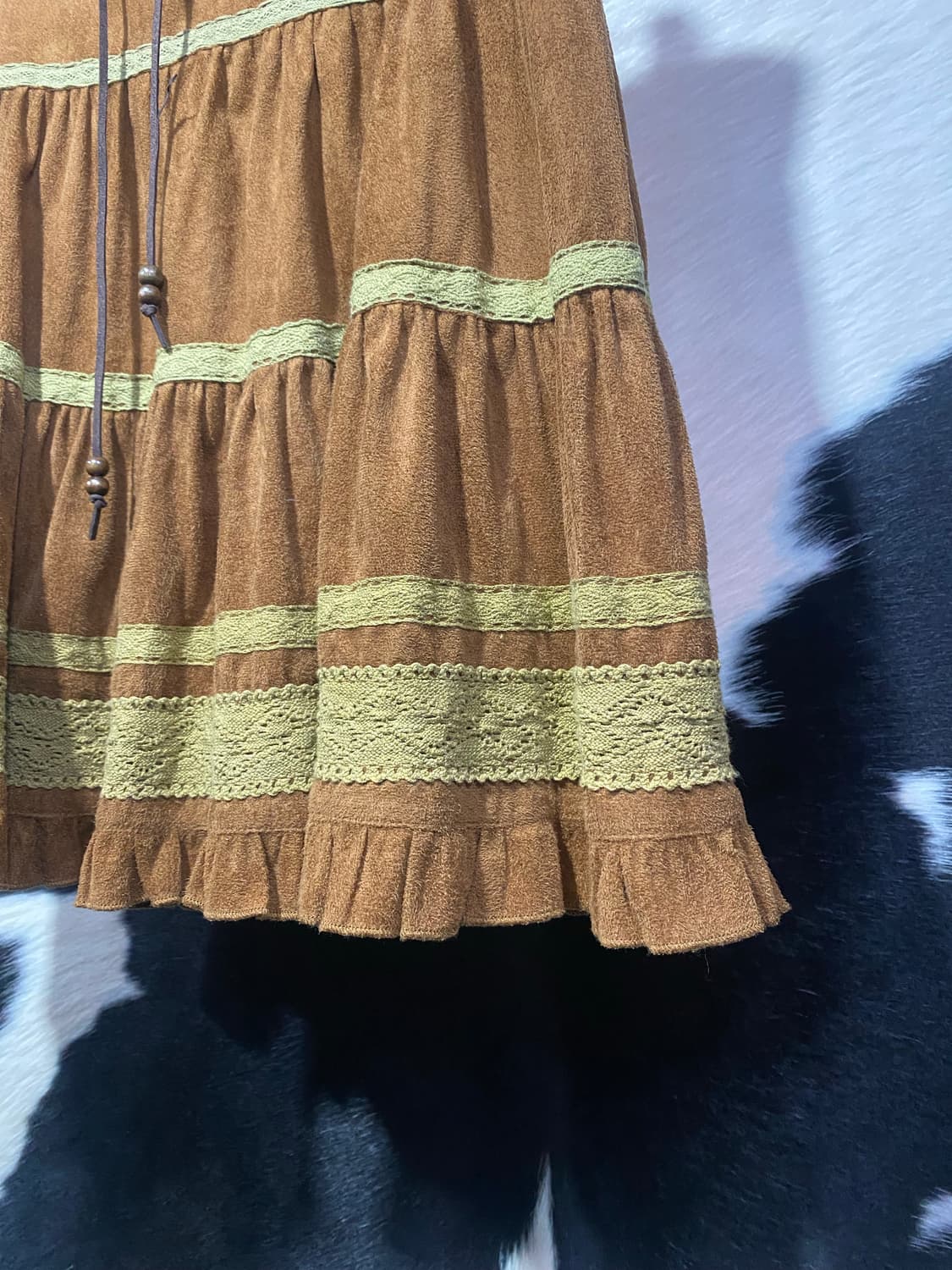 Japanese vtg 레이스 프릴 디테일 스웨이드 스커트 상품이미지3