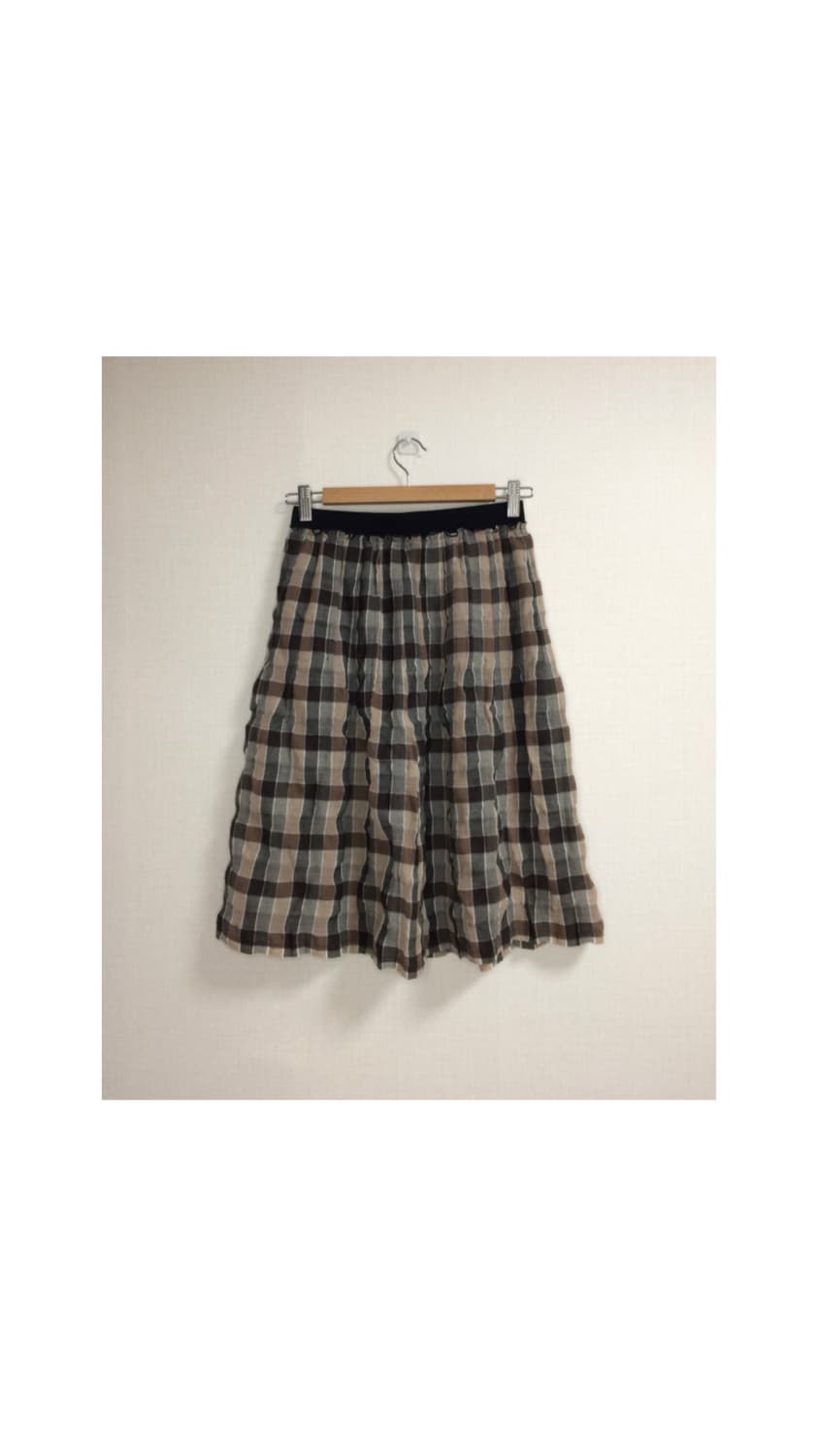 빈티지 브라운 체크 밴딩 미디스커트 상품이미지4