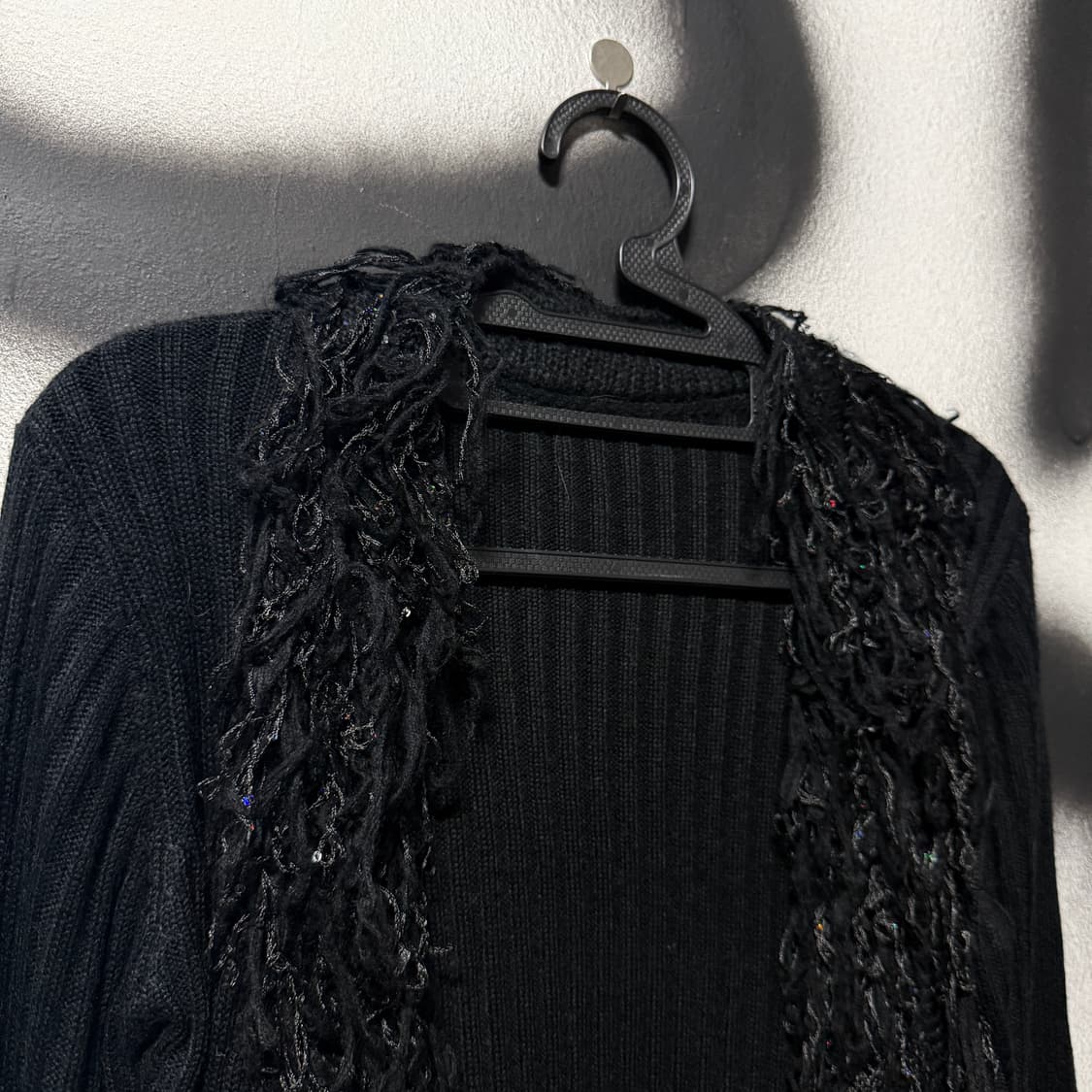 VTG 빈티지 블랙 웨스턴 러플 프린지 디테일 롱 니트 가디건 상품이미지3