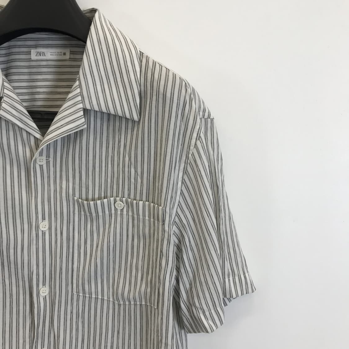 자라 오픈카라 시어서커 스트라이프셔츠 [L] 상품이미지2