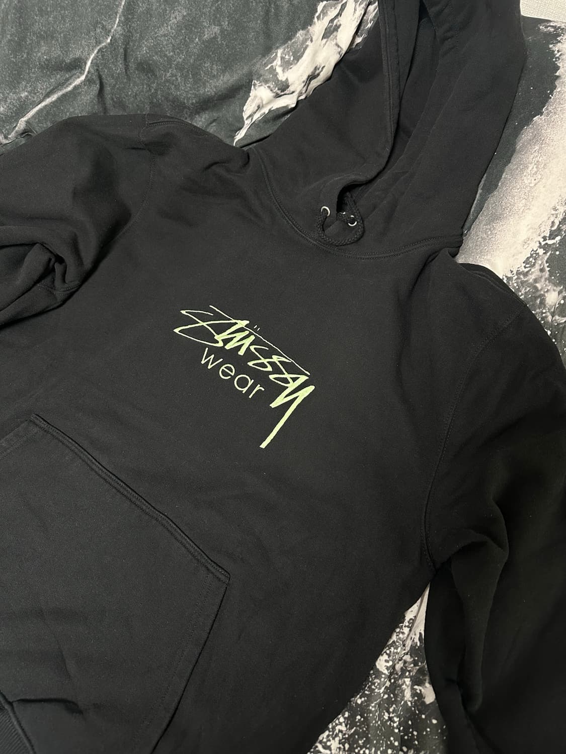 스투시 스탁로고 엠브로이더드  후드 후디 블랙 L사이즈 상품이미지1