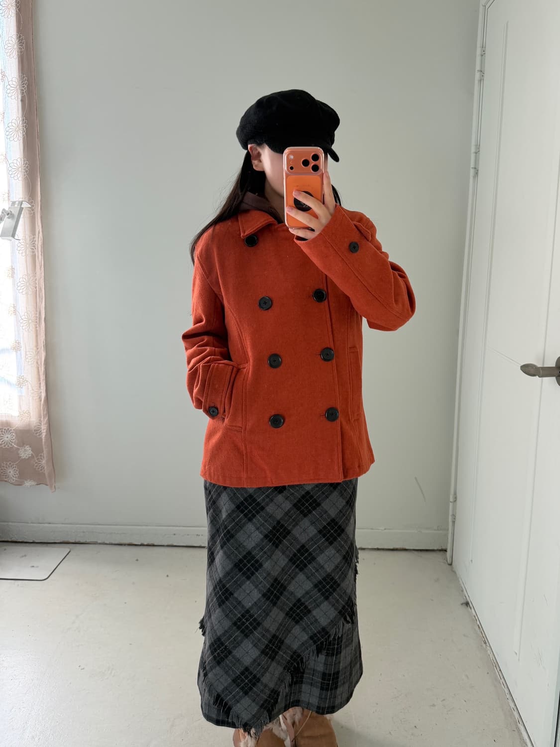 일본빈티지 울 타탄체크 프린지 롱스커트 상품이미지4