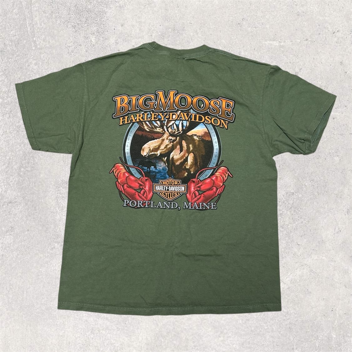 USA 할리 데이비슨 x 헤인즈 튜블라 프린팅 반팔 티셔츠 그린 L 상품이미지2