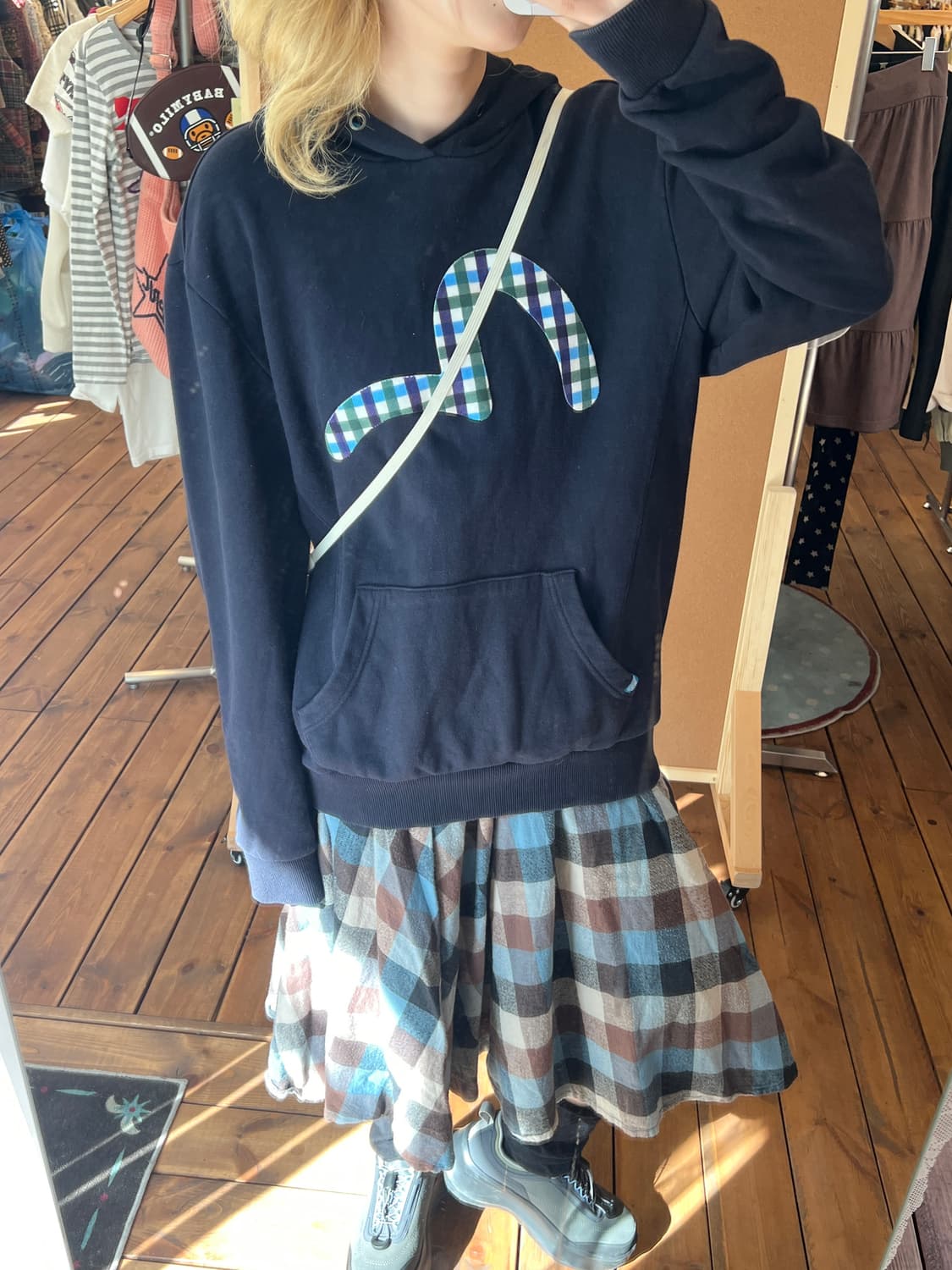 Evisu 네이비 체크 후드티  상품이미지6