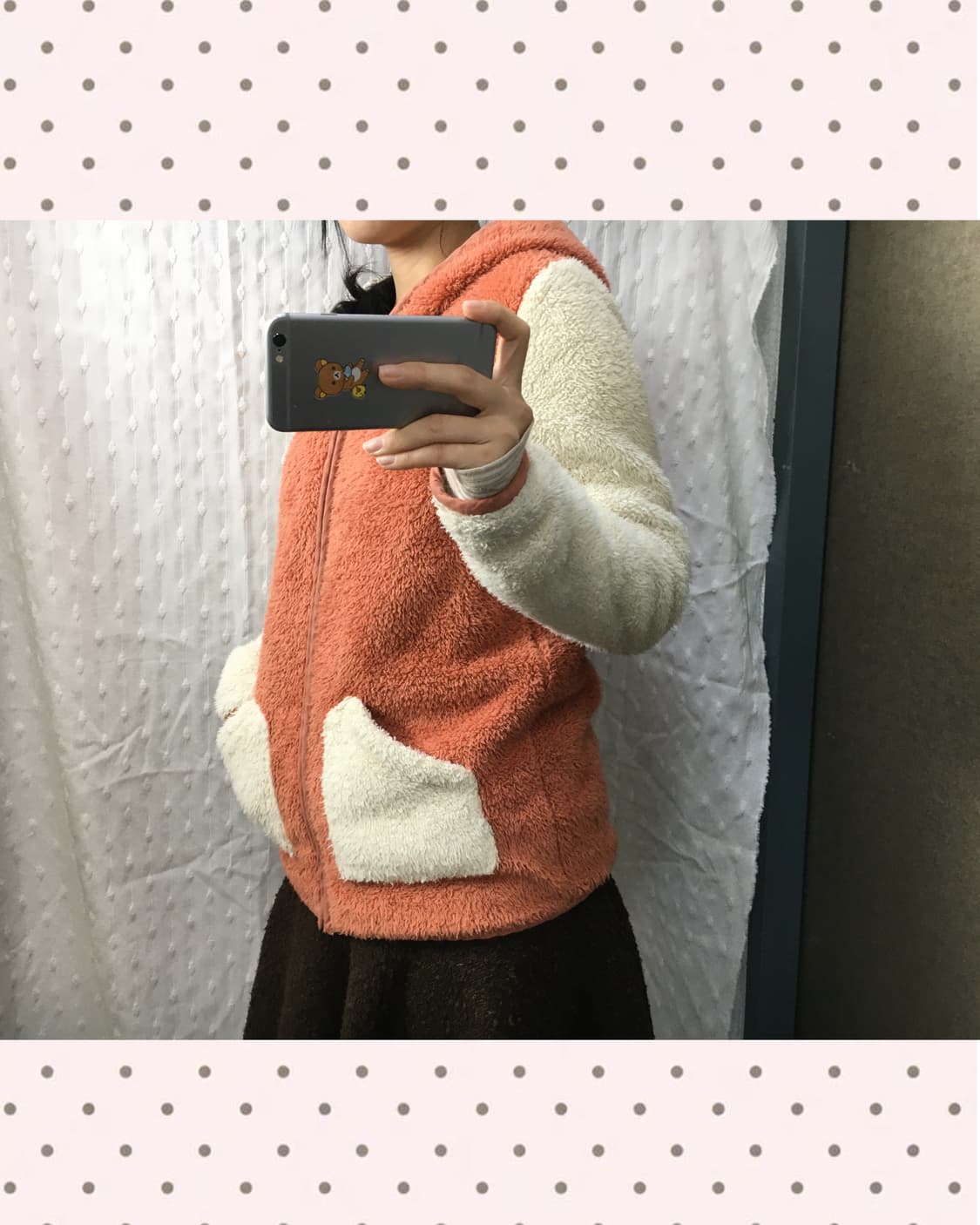 오렌지 배색 플리스 후드집업 상품이미지3