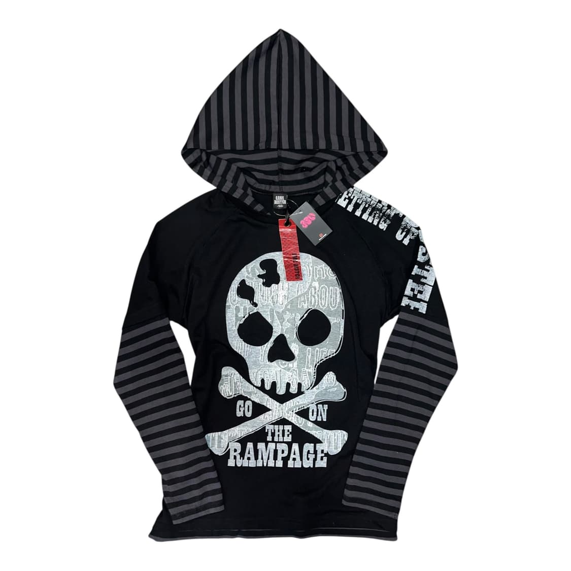 해골프린팅 스트라이프 후드 레이어드 긴팔티 펑크y2k 상품이미지1