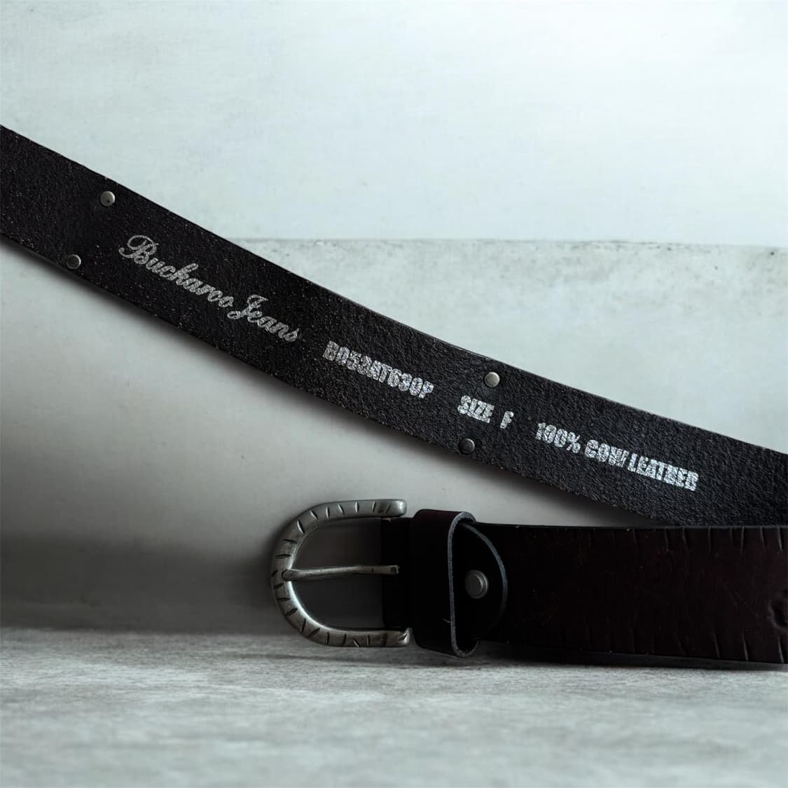 BUCKAROO 빈티지 크롬 스터드 & 음각 레더 벨트 브라운 상품이미지4