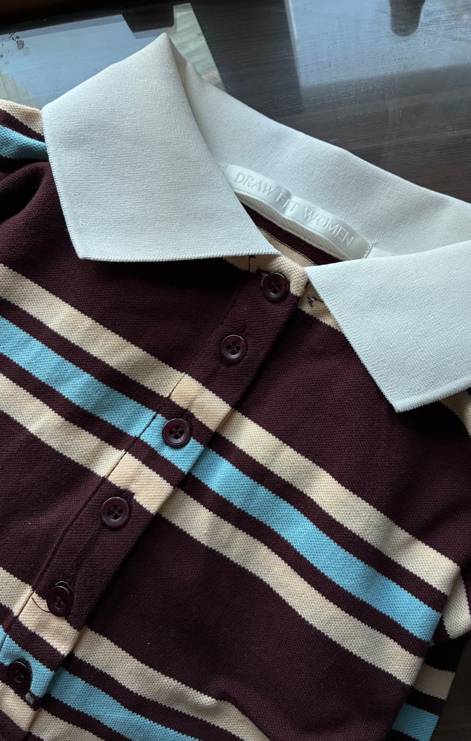 (S) 드로우핏 우먼 멀티 스트라이프 슬림 카라 피케 티셔츠 판매 상품이미지9