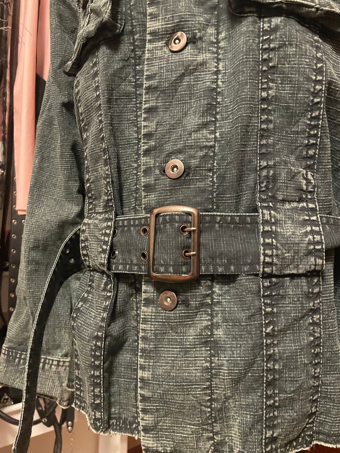 워싱 하이넥 벨트 데님 셔츠 자켓 상품이미지5