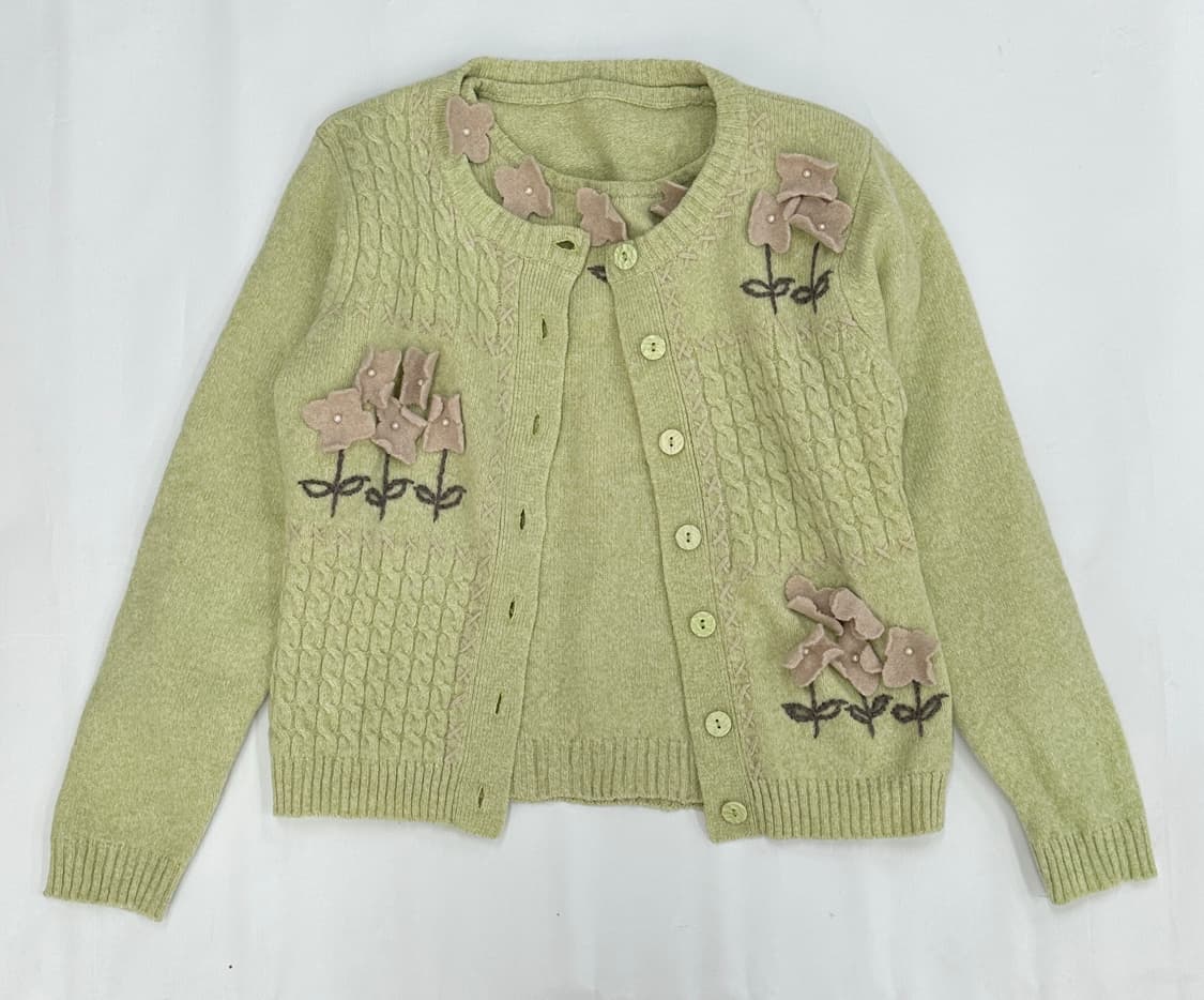 🍀하구미의 러블리 모리걸 플라워 말차우유 투피스🍀 니트 가디건  상품이미지2