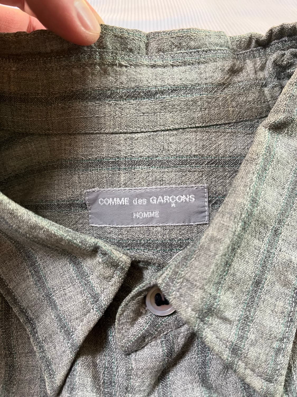 90s 꼼데가르송 옴므 다나카 그린 스트라이프 셔츠 상품이미지2