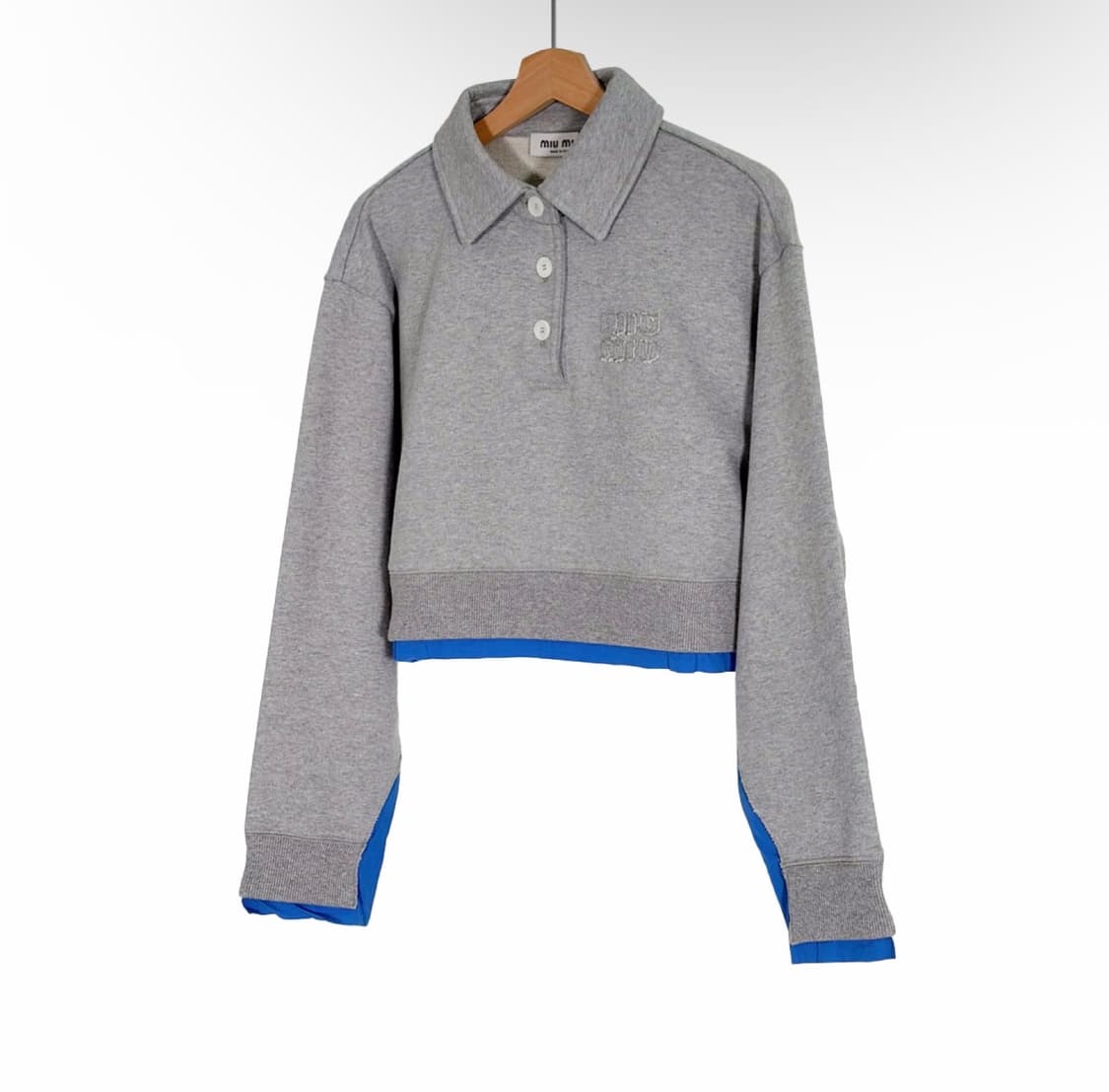 [S] 미우미우 포플린 셔츠 레이어드 카라 맨투맨 스웻 티셔츠 그레이 상품이미지2