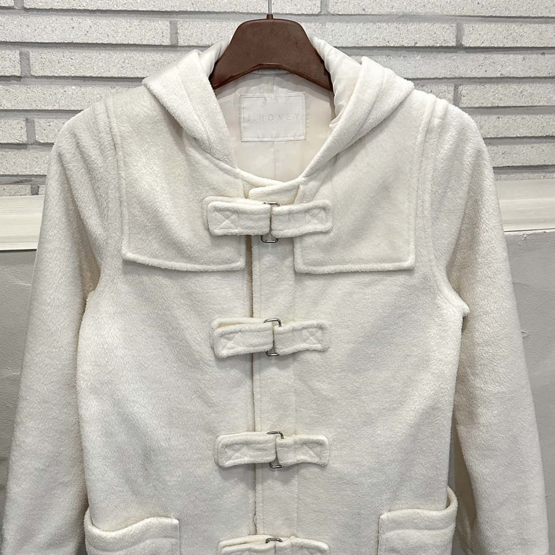 JPN VINTAGE 후드 롱코트 투포켓 벨크로 디테일 화이트 상품이미지4