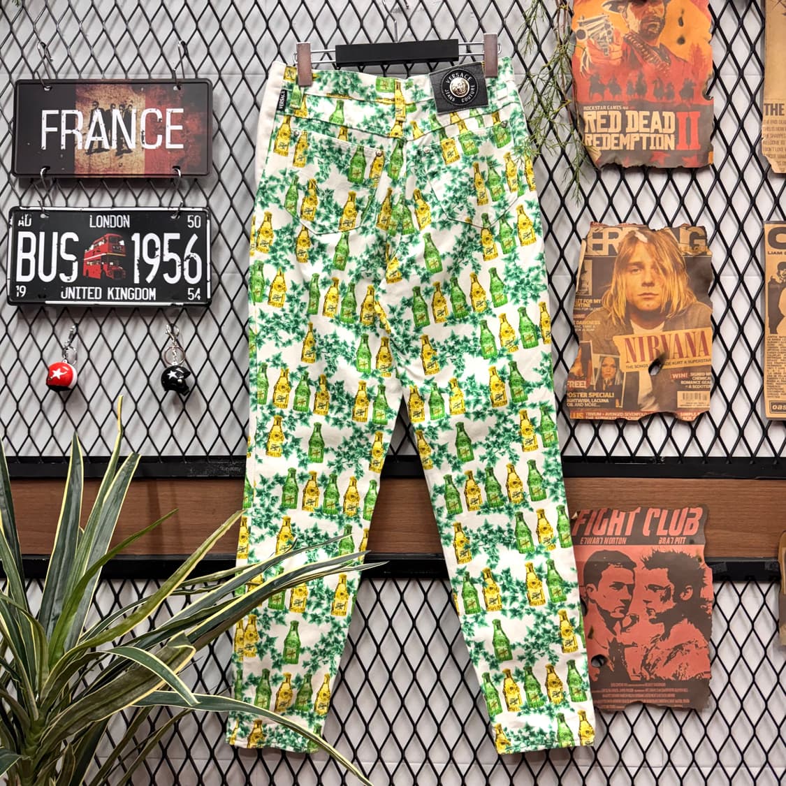 90s 베르사체 진스 꾸뛰르 보틀 프린트 데님 팬츠 화이트 상품이미지1