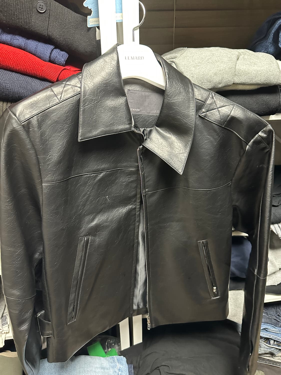 르마드 크롭 레더 자켓 상품이미지1