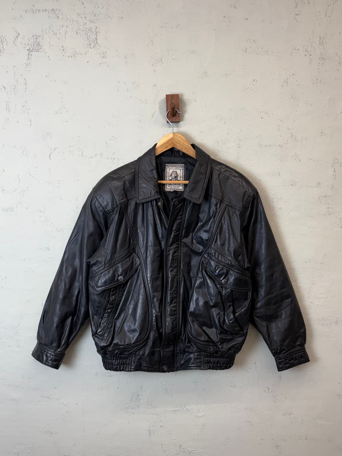 빈티지 레더 봄버 자켓 블랙 상품이미지1